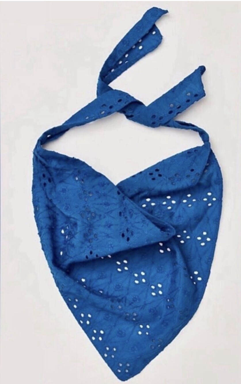 Free People Blue Cotton Eyelet Embroidered Floral Women's Headscarf Scarf